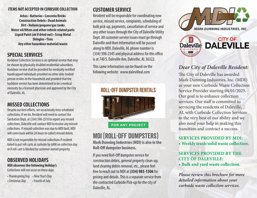MDI & City of Daleville Curbside Collection Guide image.