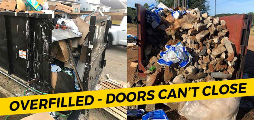 blocked-roll-off-container-doors-870 Roll-off container doors stuck open due to overfilling.