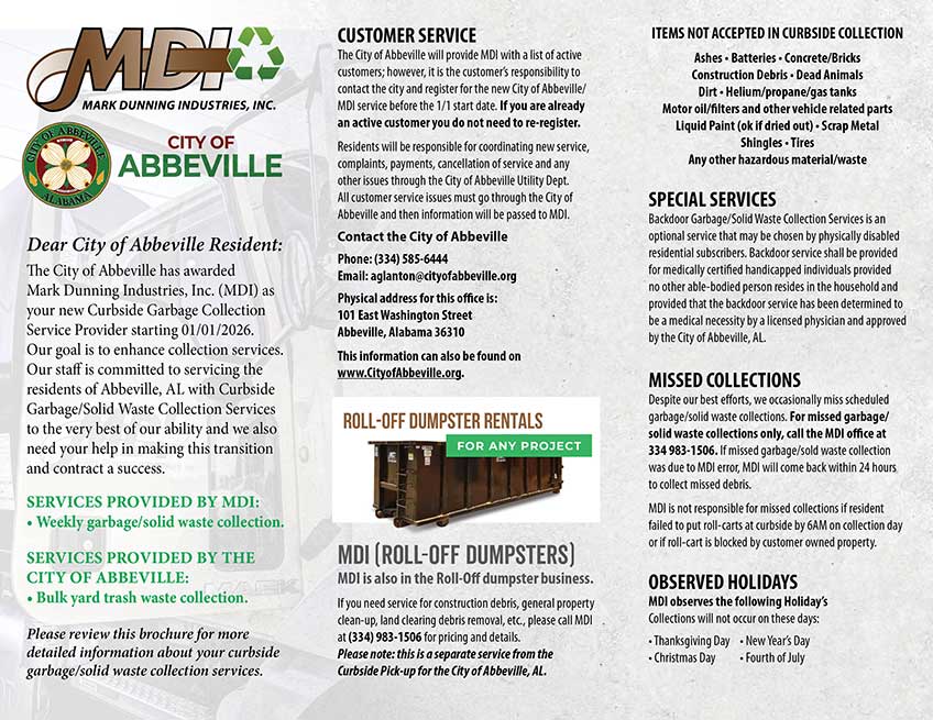 Image of outside of City of Abbeville curbside collection guide