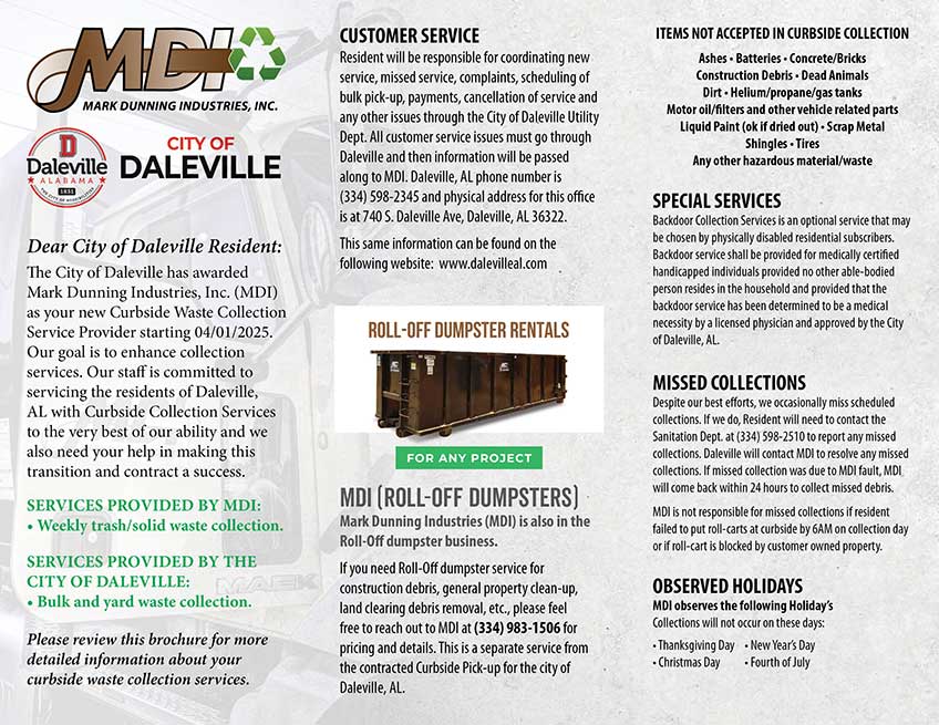 Image of outside of City of Daleville curbside collection guide